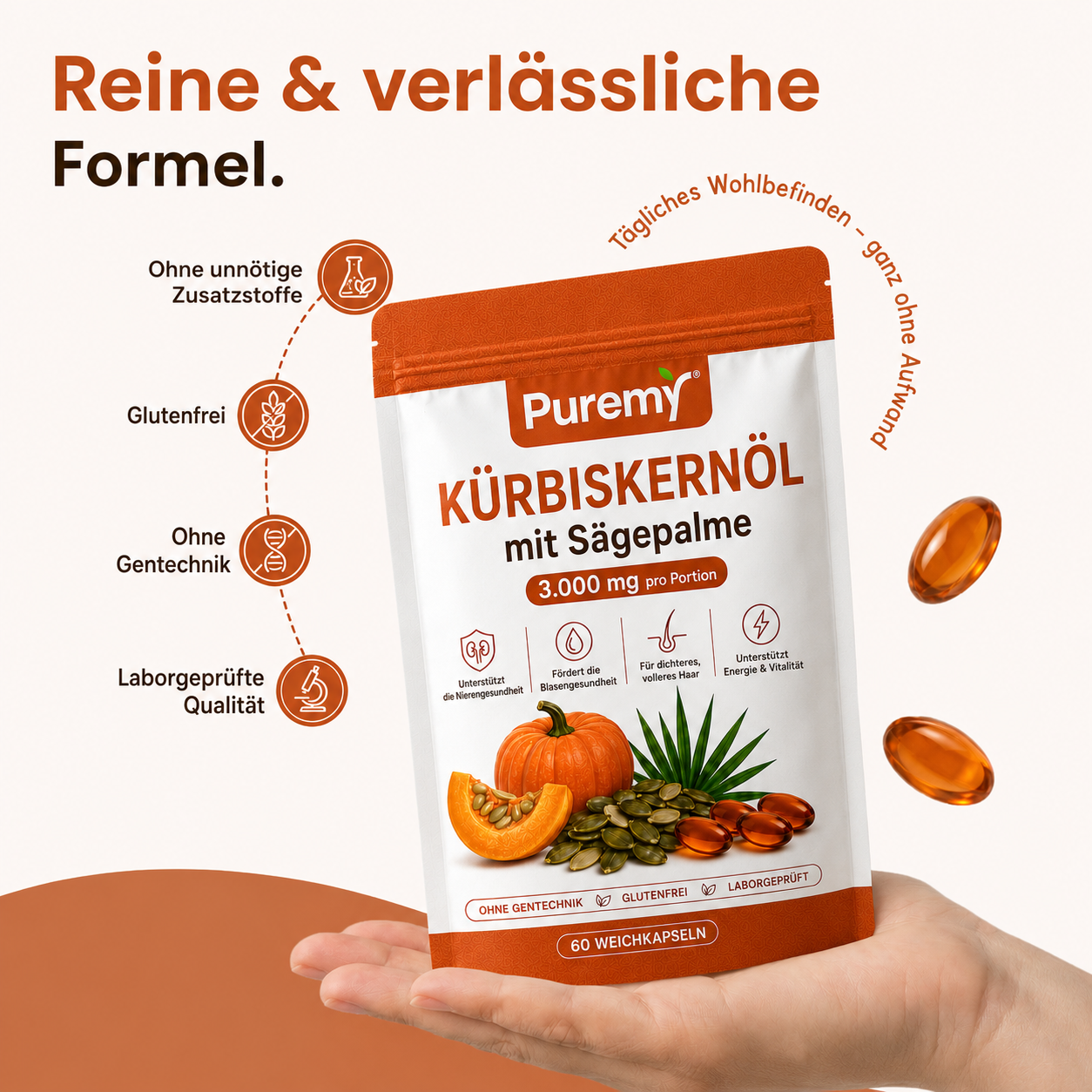 KÜRBISKERNÖL mit Sägepalme - Weniger Haarausfall und eine Verbesserung der Blasengesundheit innerhalb von drei Wochen
