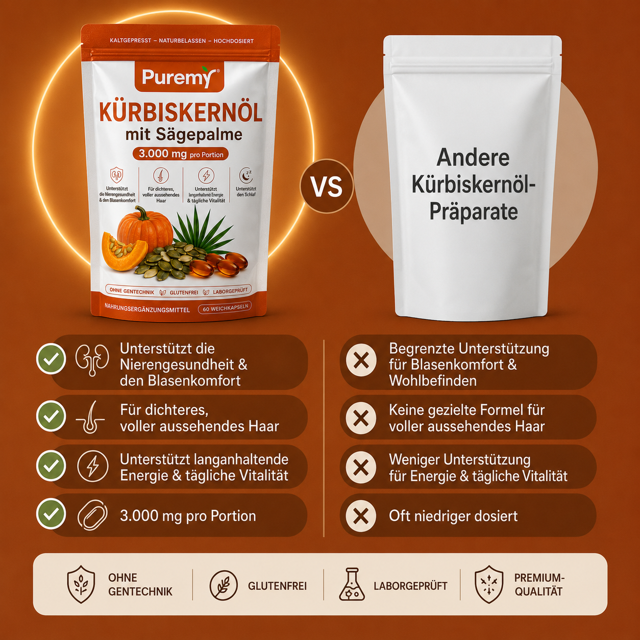 KÜRBISKERNÖL mit Sägepalme - Weniger Haarausfall und eine Verbesserung der Blasengesundheit innerhalb von drei Wochen
