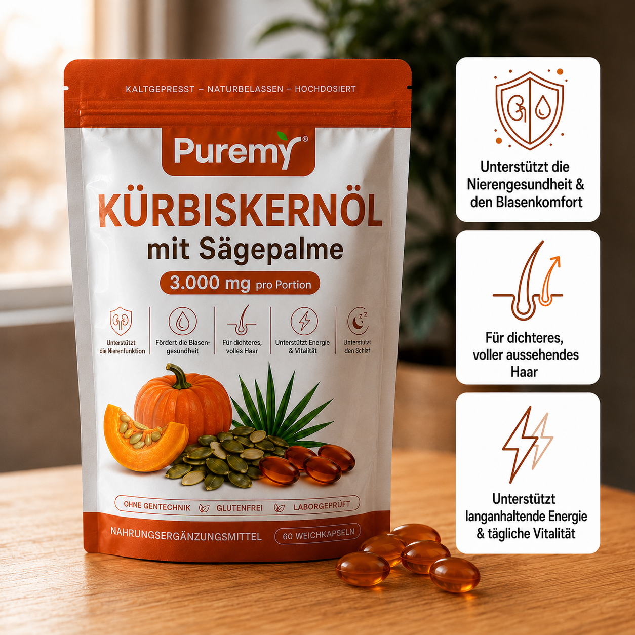 KÜRBISKERNÖL mit Sägepalme - Weniger Haarausfall und eine Verbesserung der Blasengesundheit innerhalb von drei Wochen